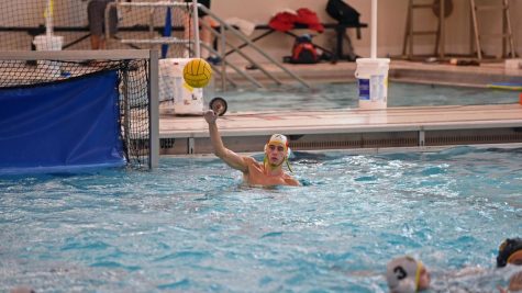 Gannon goalie Jacob Hollo makes a pass for the men’s water polo team this past weekend against Mercyhurst University. The Knights went 2-0 on the weekend, also beating Mount St. Mary’s.