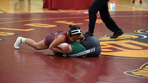 Gannon’s Lana Perez competes during the NCWWC Northeast Regional Qualifier on Saturday. Perez took home first place in the 130-pound division, Gannon’s only first-place finish on the day.