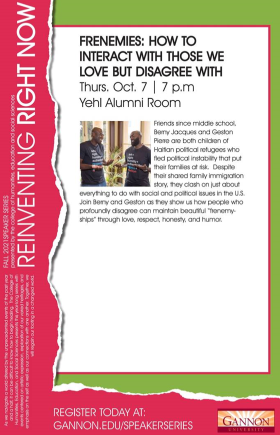 The next event in the “Reinventing Right Now” speaker series is set to take place at 7 p.m. Thursday.