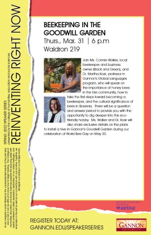 onnie Walker, a local beekeper, will be speaking at “Beekeeping in the Goodwill Garden” at 6 p.m. Thursday in the Yehl Ballroom as part of the CHESS Reinventing Right Now speaker series. 