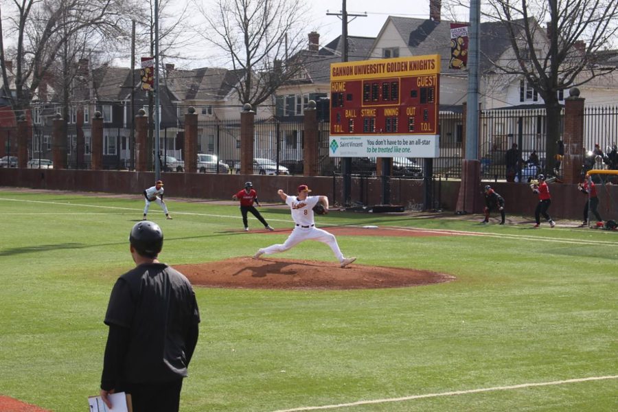 The baseball team returned to McConnell Family Stadium for a three-game sweep of the D’Youvillle College Saints. Gannon now has an 8-3 record.