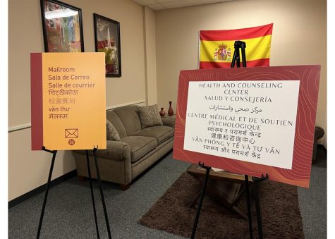 New multilingual signs will be spread around campus inside buildings, including the mailroom, the Health & Counseling Center, the library and Beyer Hall.