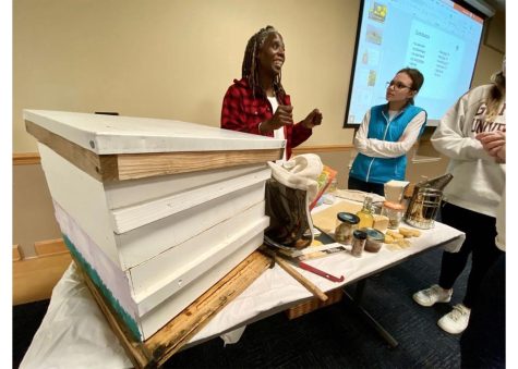 Connie Walker spends her evening educating the Gannon community about beekeeping and its historical context from its roots in Slovenia. 