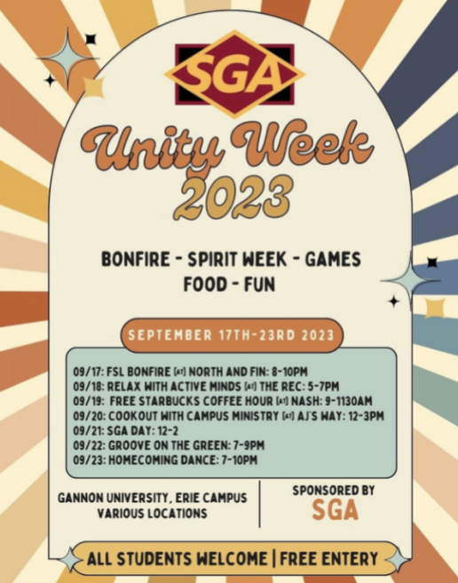 Gannon University’s 2023, Student Government Association sponsored Unity Week.