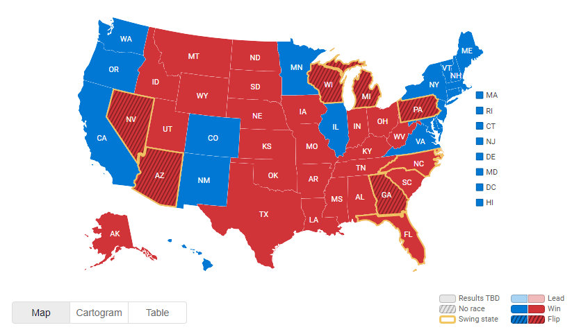 Photo depicts the 2024 electoral map. (Photo/AP News)