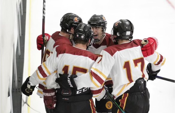 Gannon Club Hockey team celebrates following a goal (Photo/@guchockey)