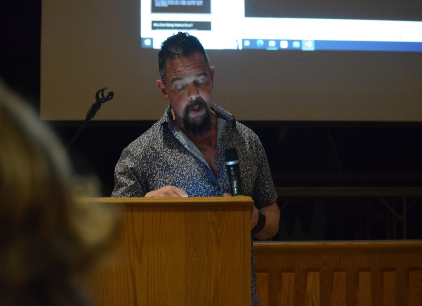 Guest speaker Dr. Gary Cuccia: Spreading awareness of Teen Dating Violence signs to Corry Area High school students.