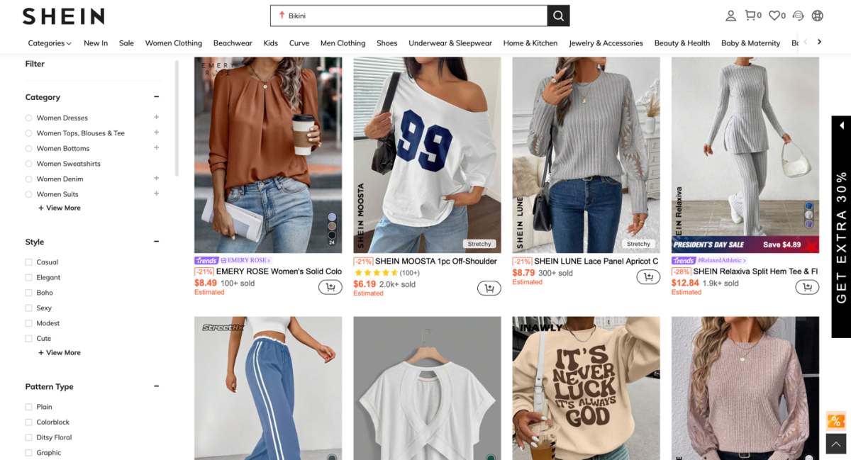 Shein website: a Chinese online shopping website known for its trendy fashion and affordable prices