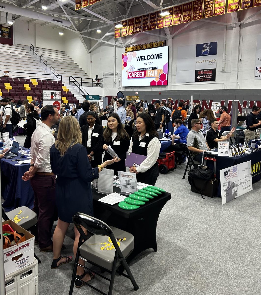 Students speak with companies during Gannon University Career Fair.
