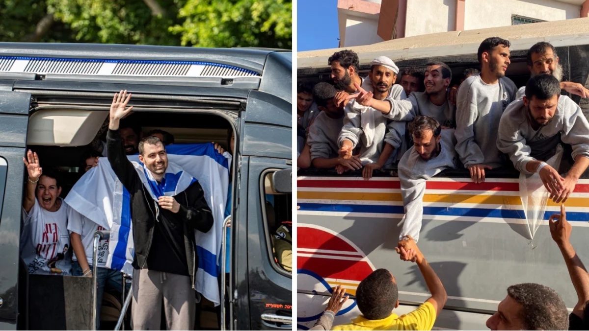 Hostages released from Israel and Hamas under ceasefire deal. (Photo/Ori Aviram and Ahmed Younis/Middle East Images via AFP/Getty Images)